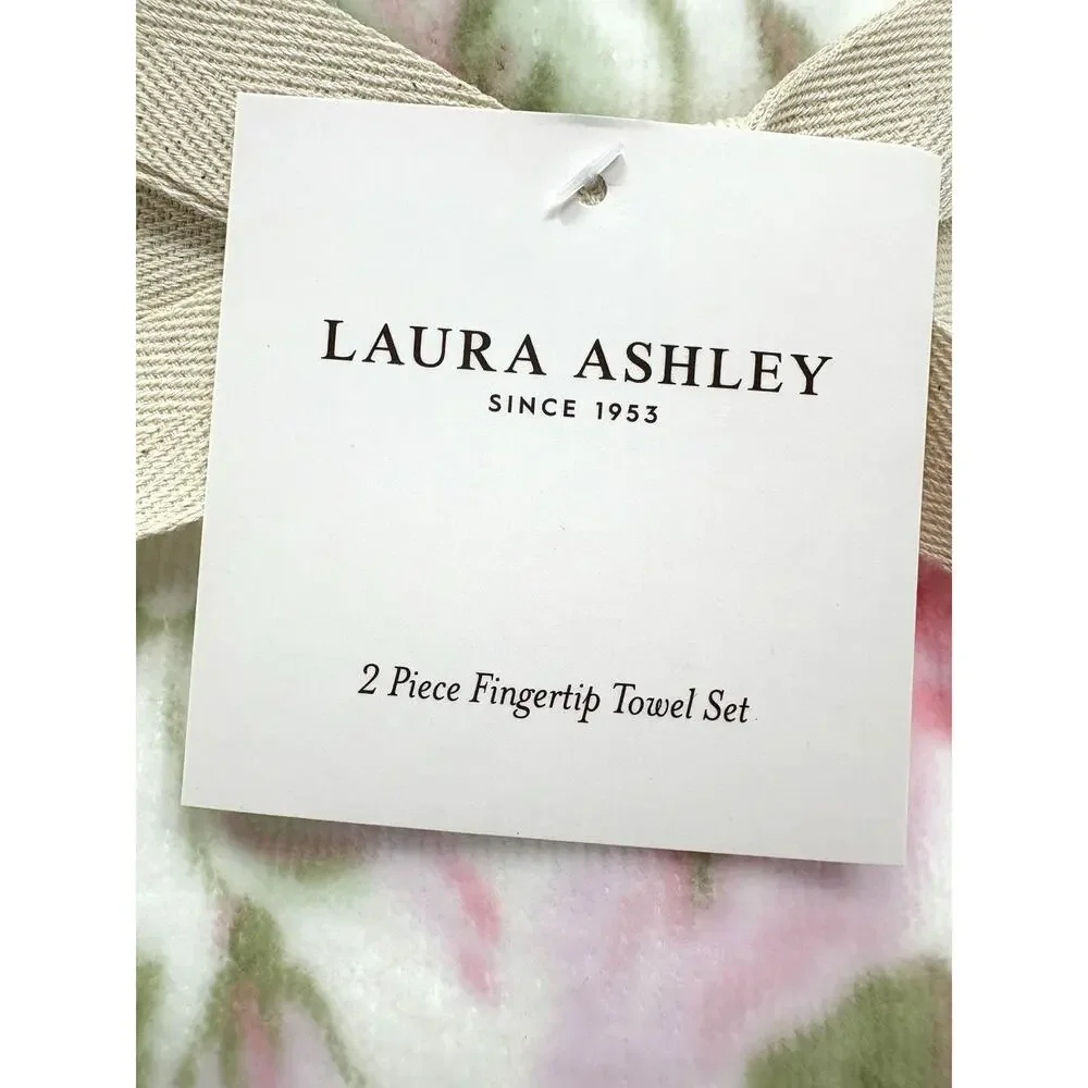 Laura Ashley Fingertip Towels Set Floral Morning Gloria 2 Pcs Pink Green NWT